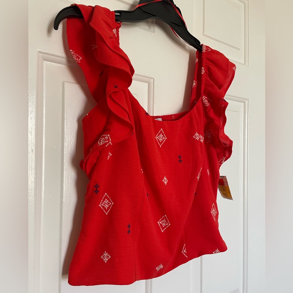 3/$25! Red Ruffle Blouse - Picture 2 of 5